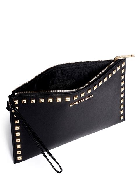 michael kors large clutch black|michael kors studded clutch.